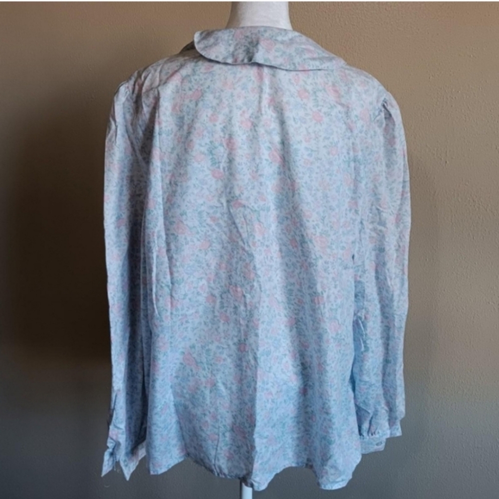 Vintage Floral Pleated Prairie Cottagecore Blouse Approx Size XL, Pink Blue - Picture 4 of 8